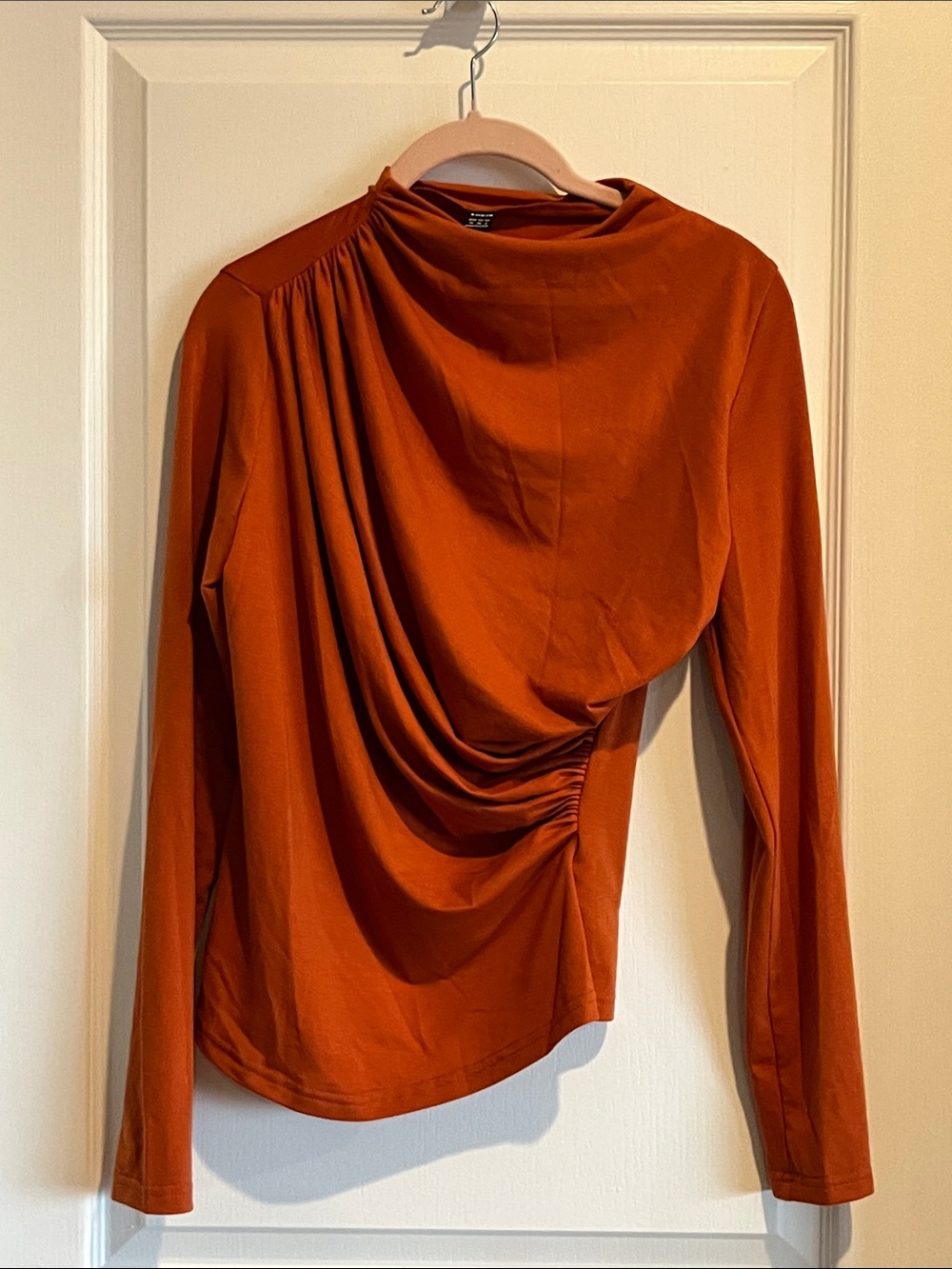 SHEIN Rust Draped Long Sleeve Top with Side Gathering